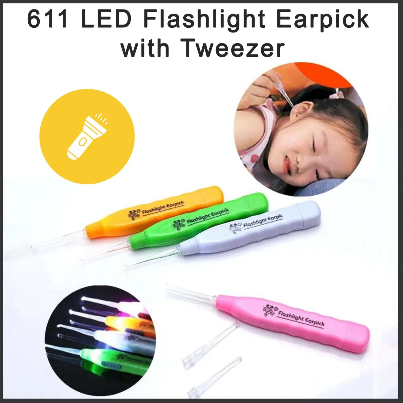 0611 LED Flashlight Earpick with Tweezer