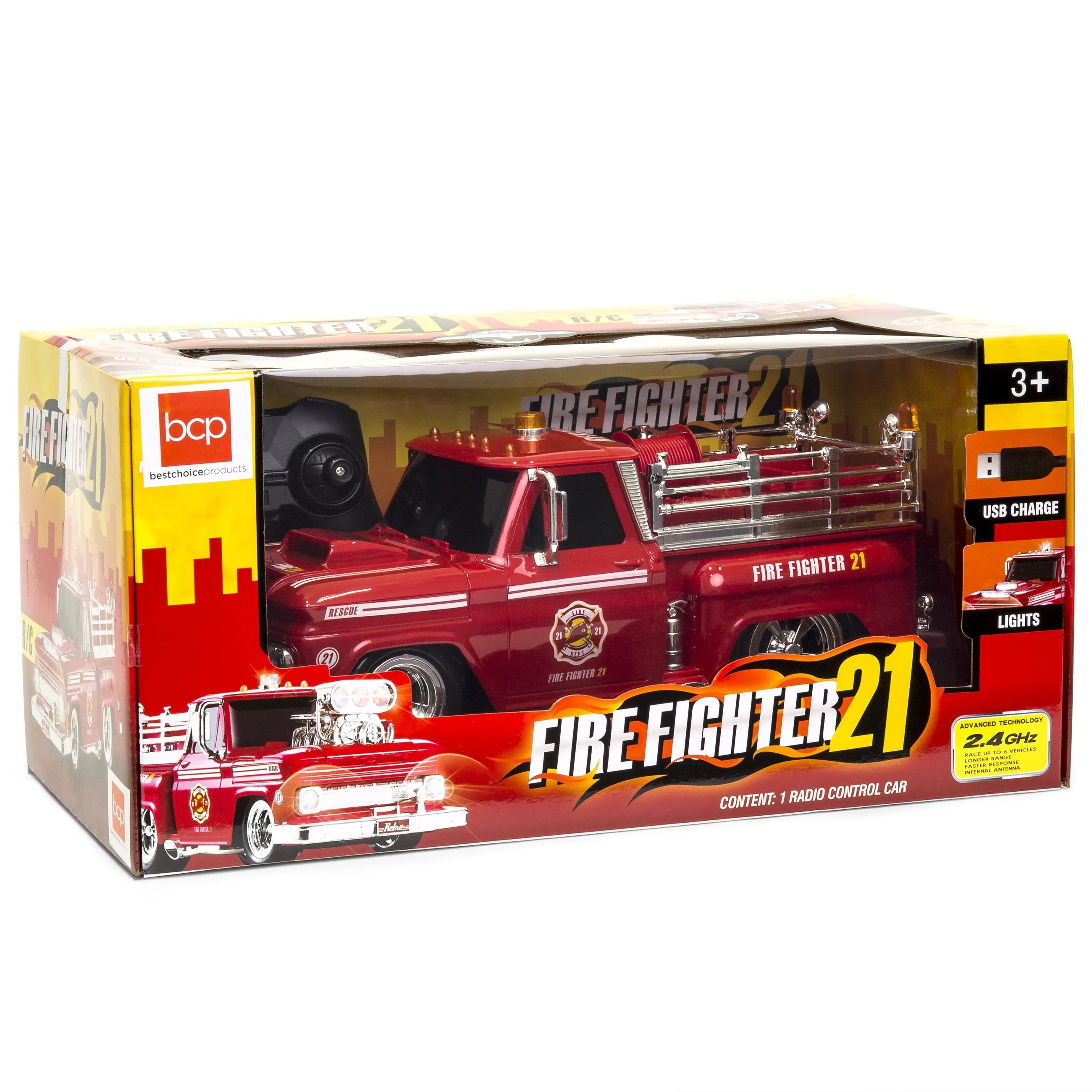 2.4GHz Kids Remote Control Emergency Fire Truck Car Toy w/ Lights, Sounds