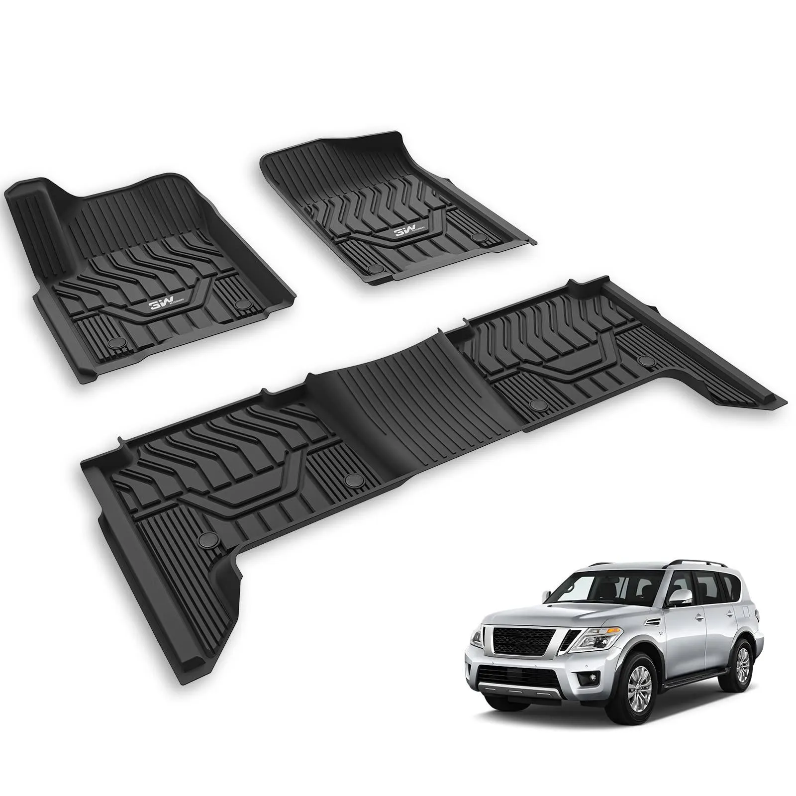 3W Nissan Armada 2017 2018 / Infiniti QX80 2014-2018 / Infiniti QX56 2011-2013 Custom Floor Mats TPE Material & All-Weather Protection