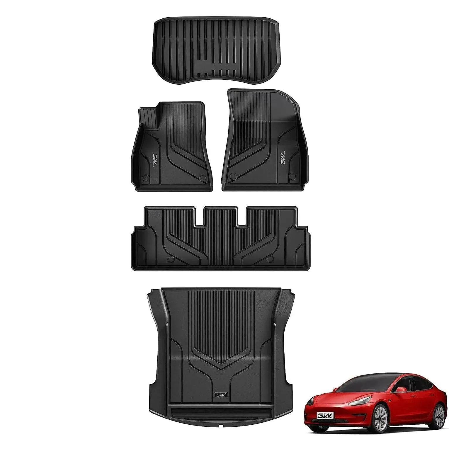 3W Tesla Model 3 2021-2023 Custom Floor Mats / Trunk Mats TPE Material & All-Weather Protection