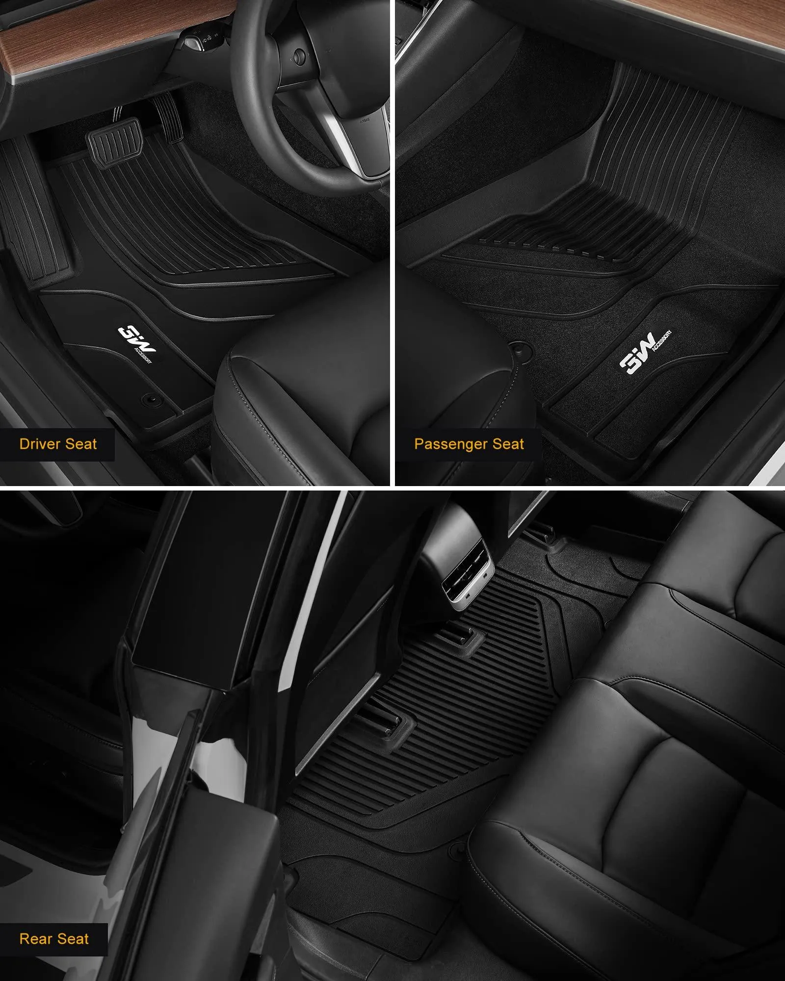 3W Tesla Model 3 2021-2023 Custom Floor Mats / Trunk Mats TPE Material & All-Weather Protection