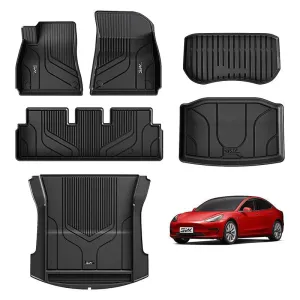 3W Tesla Model 3 2021-2023 Custom Floor Mats / Trunk Mats TPE Material & All-Weather Protection