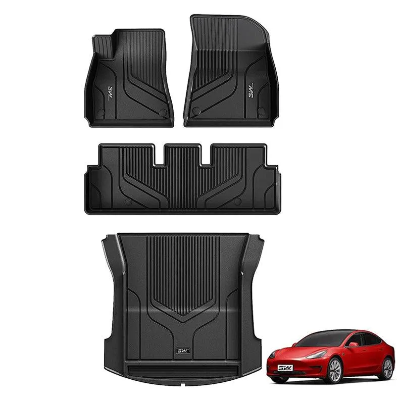 3W Tesla Model 3 2021-2023 Custom Floor Mats / Trunk Mats TPE Material & All-Weather Protection