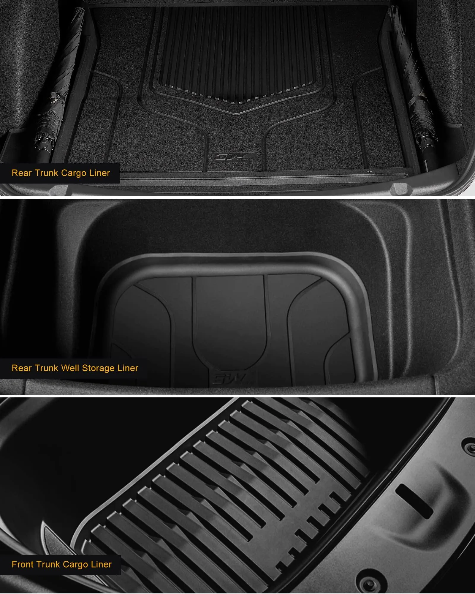 3W Tesla Model 3 2021-2023 Custom Floor Mats / Trunk Mats TPE Material & All-Weather Protection