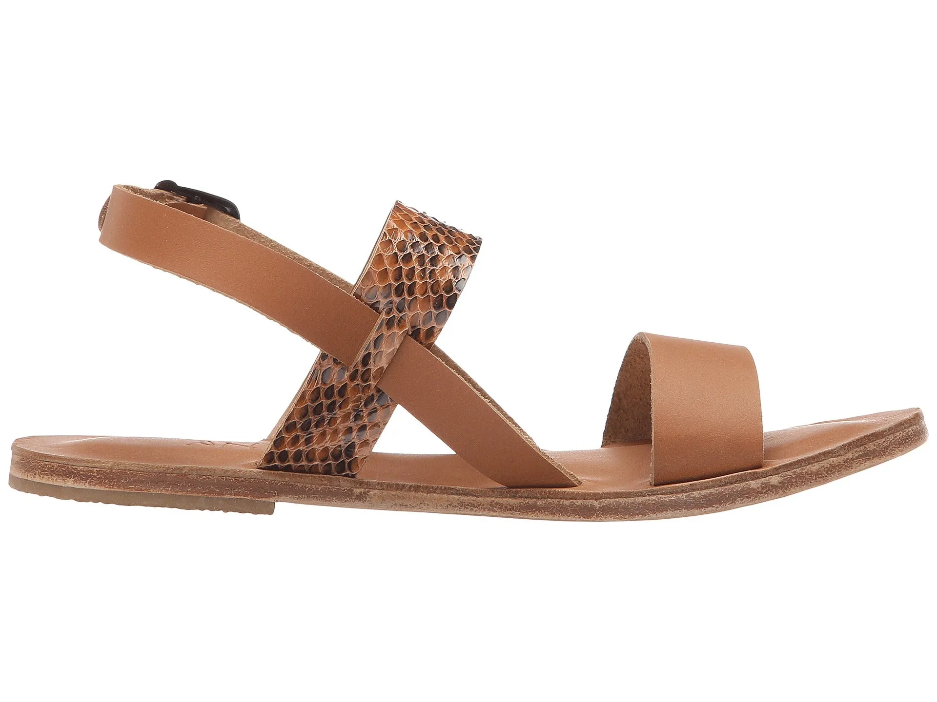 Abbot Kinney Blvd - Leather Snake Skin Sandal | Tan