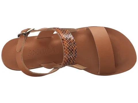 Abbot Kinney Blvd - Leather Snake Skin Sandal | Tan