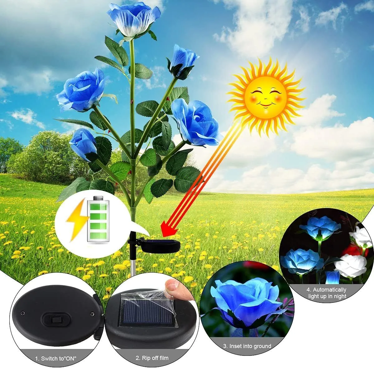 Brighter Rose Solar Garden Lights 5 Pack Waterproof 75cm