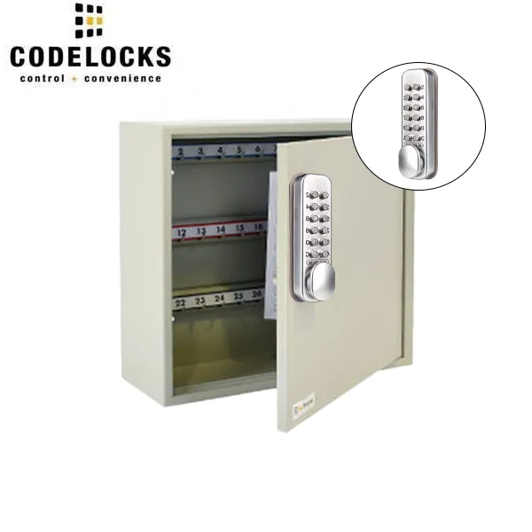 CodeLocks - Key Secure Hook Key Cabinet w/ CL160 - Portable - Mechanical Lock - Tubular Mortise Latch - Hold Back Feature - QuickCode - 50 Keys