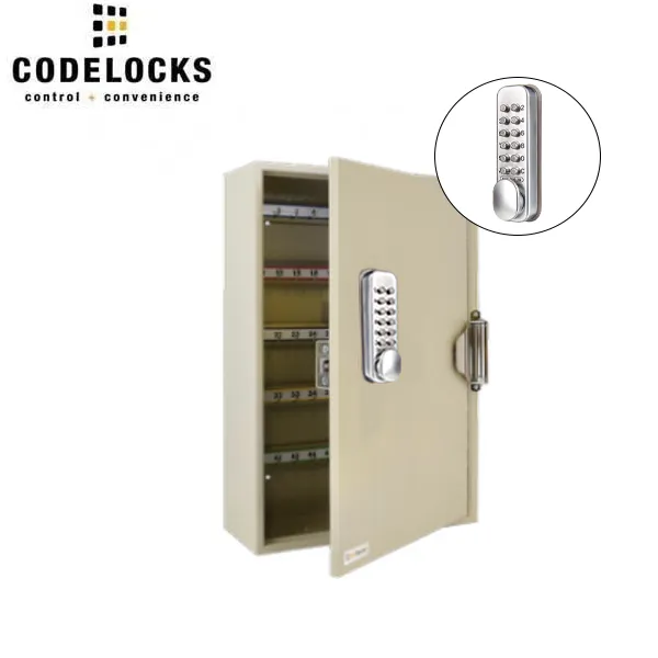 CodeLocks - Key Secure Hook Padlock Cabinet w/ CL160 - Self Closing - Mechanical Lock - Tubular Mortise Latch - Hold Back Feature - QuickCode - Optional Cabinet Storage