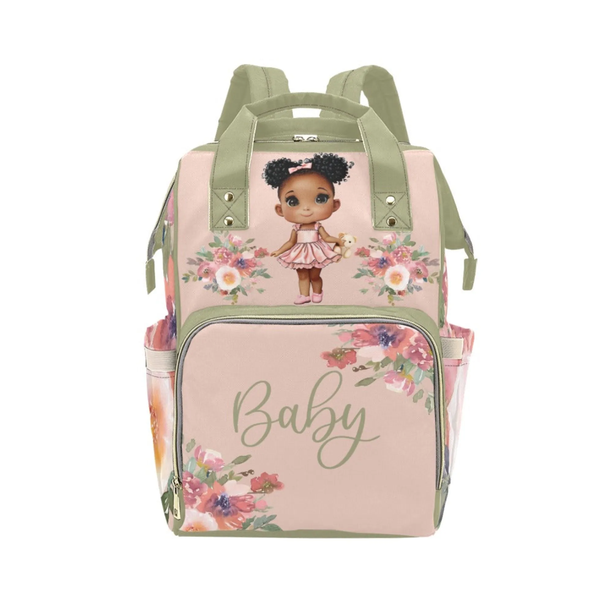 Cutest African American Baby Girl in Pink Tutu Multi-Function Waterproof Diaper Backpack Bag