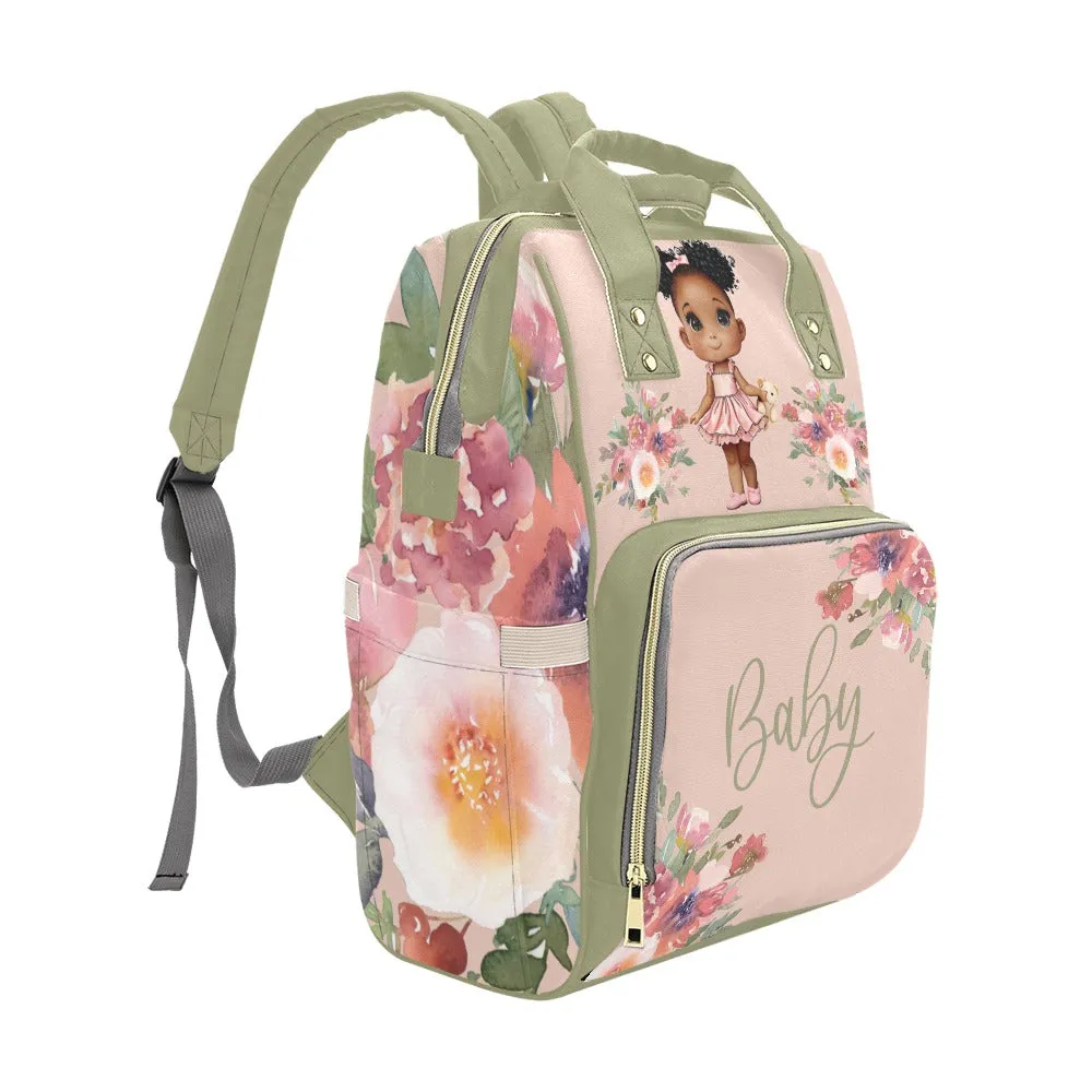 Cutest African American Baby Girl in Pink Tutu Multi-Function Waterproof Diaper Backpack Bag