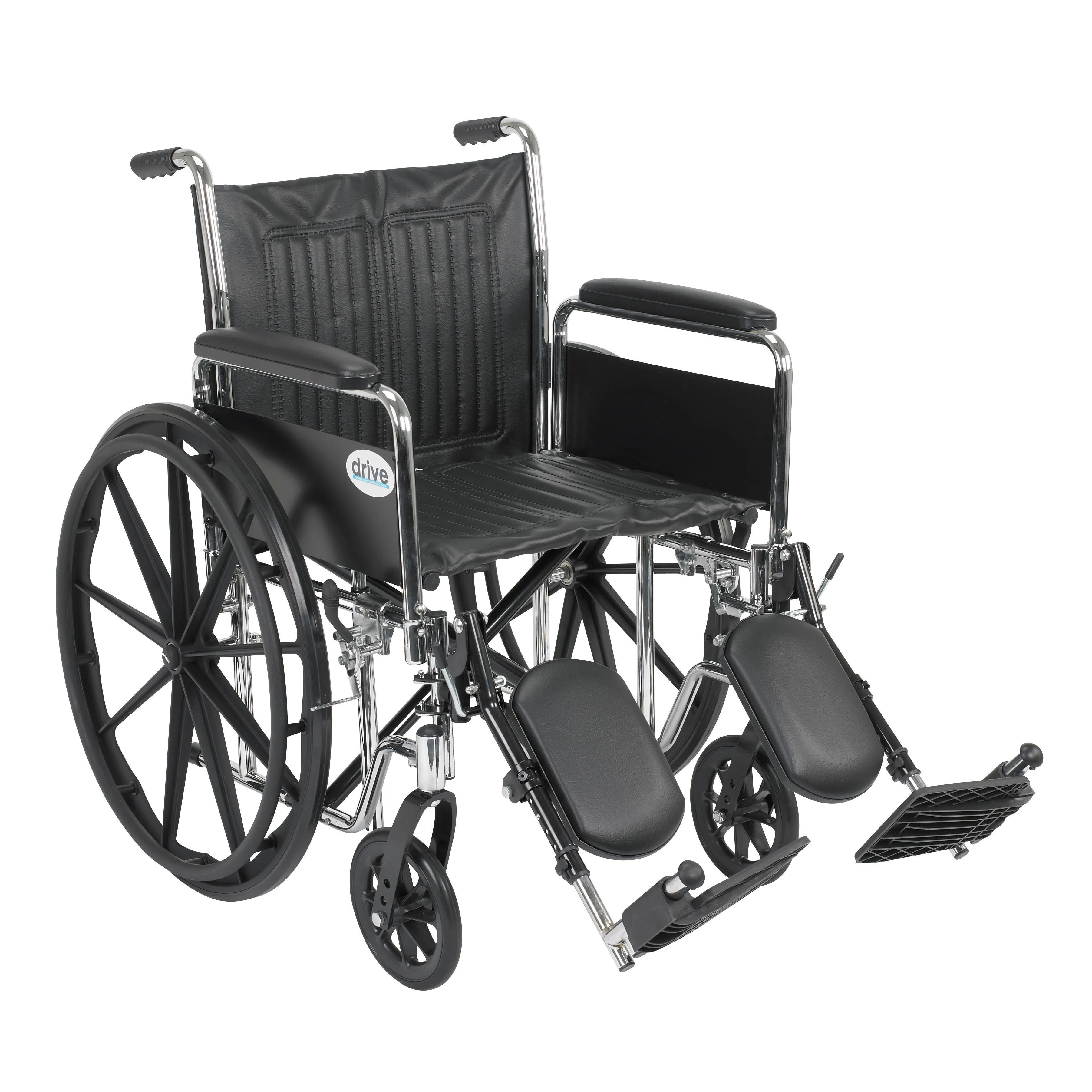 Drive Medical cs20dfa-elr Chrome Sport Wheelchair, Detachable Full Arms, Elevating Leg Rests, 20" Seat