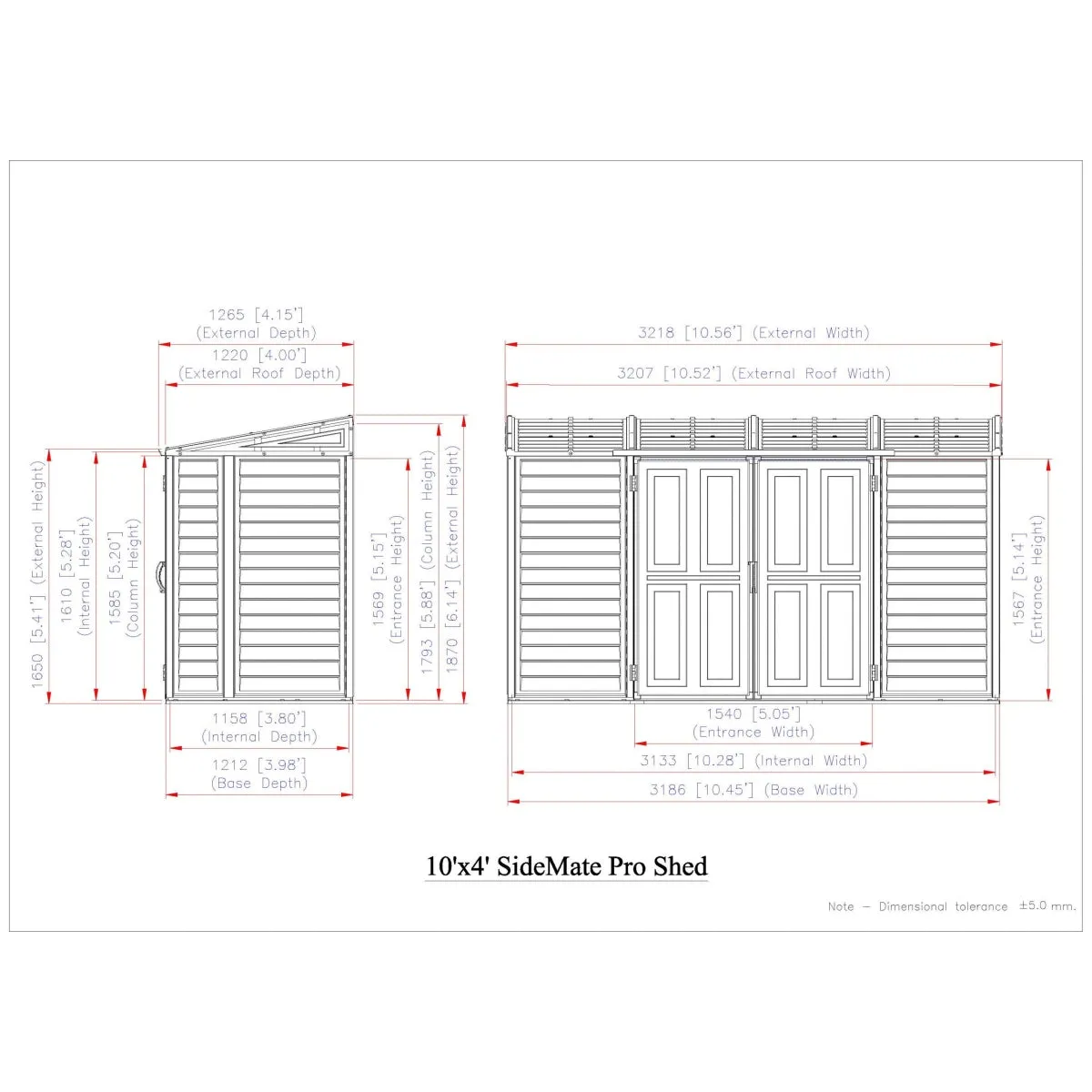 DuraMax | 10x4 ft SideMate Plus Pro Vinyl Plastic Storage Shed with Double Doors and Foundation