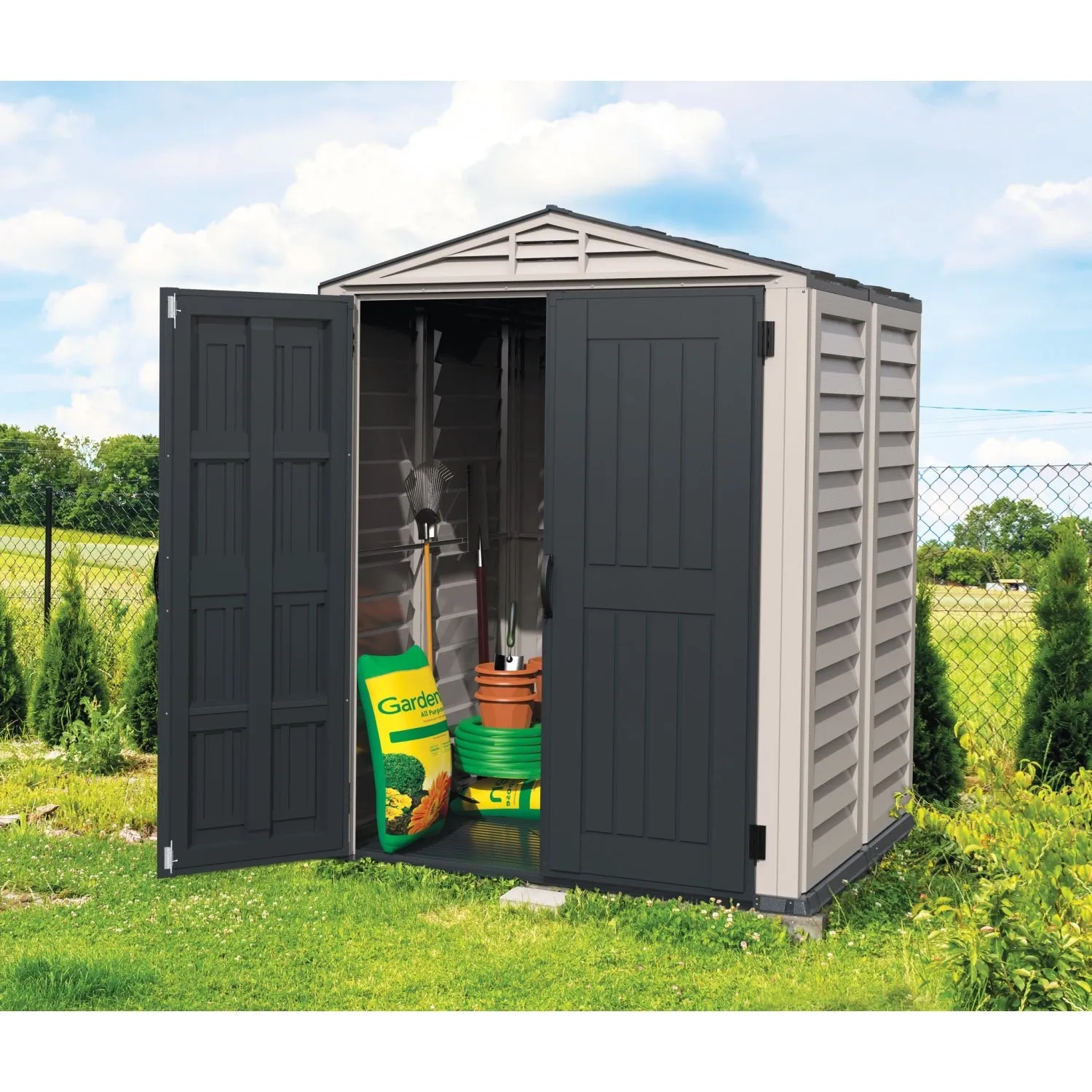 DuraMax | 5x5x6 Ft YardMate Plus Vinyl Plastic Storage Shed with Floor