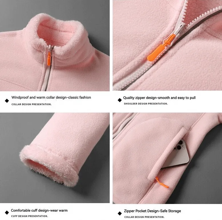 Fashionable Double Sided Fleece Jacket for Women with Zipper and Pockets - SF0907