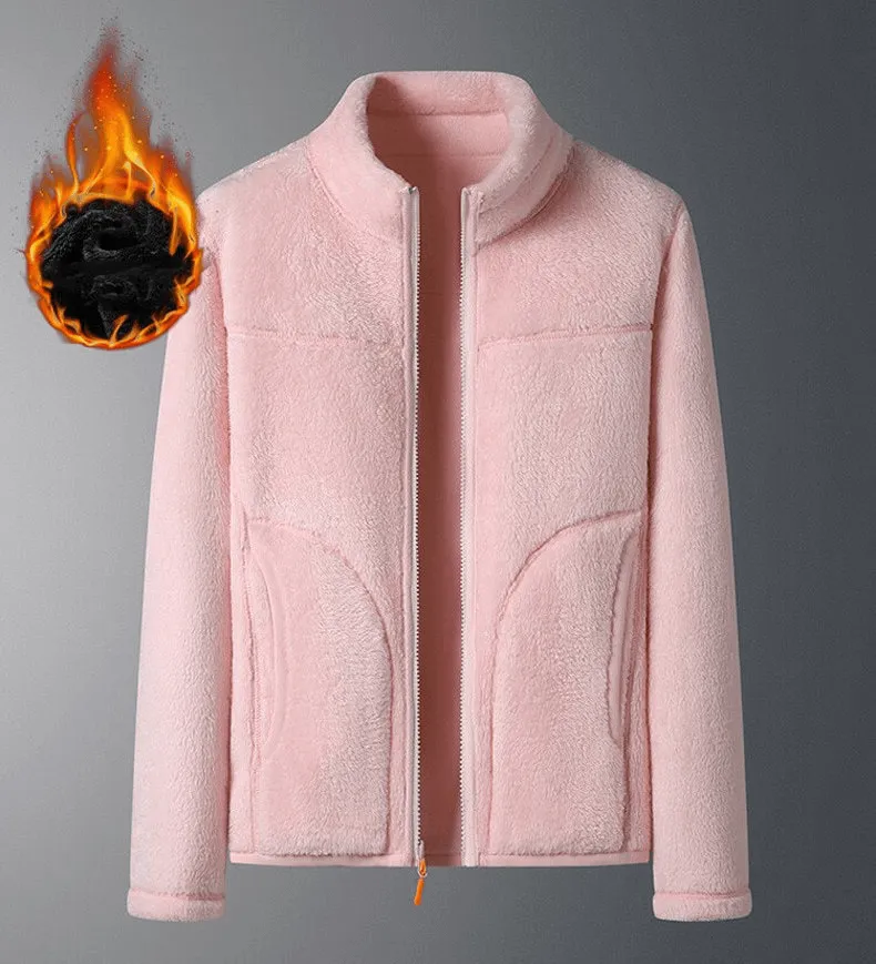 Fashionable Double Sided Fleece Jacket for Women with Zipper and Pockets - SF0907