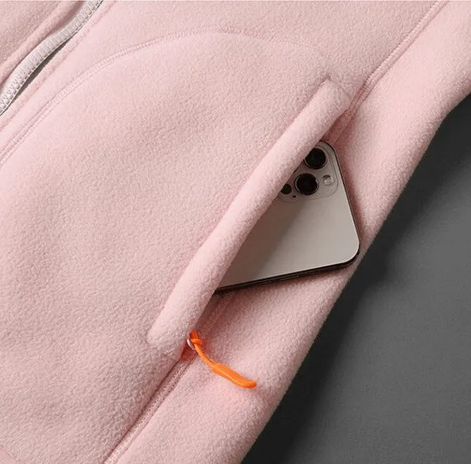 Fashionable Double Sided Fleece Jacket for Women with Zipper and Pockets - SF0907