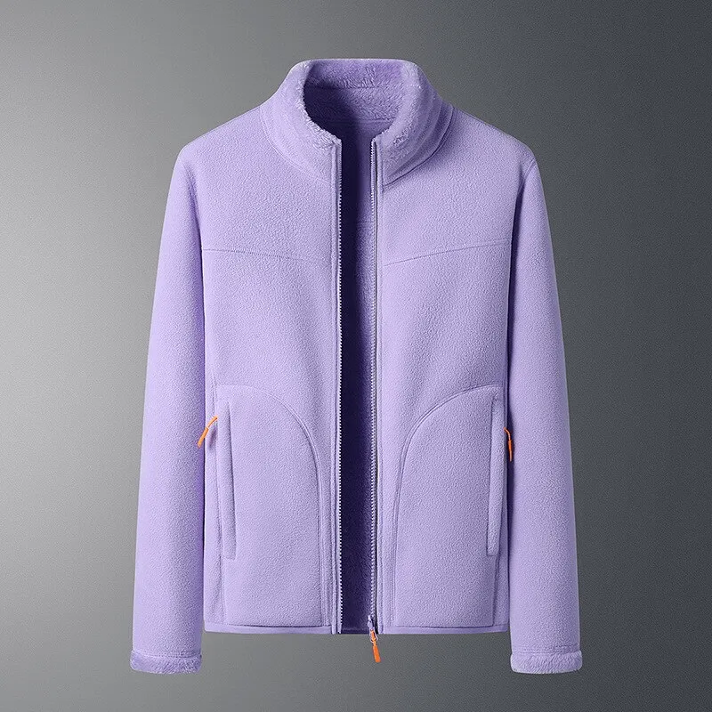 Fashionable Double Sided Fleece Jacket for Women with Zipper and Pockets - SF0907