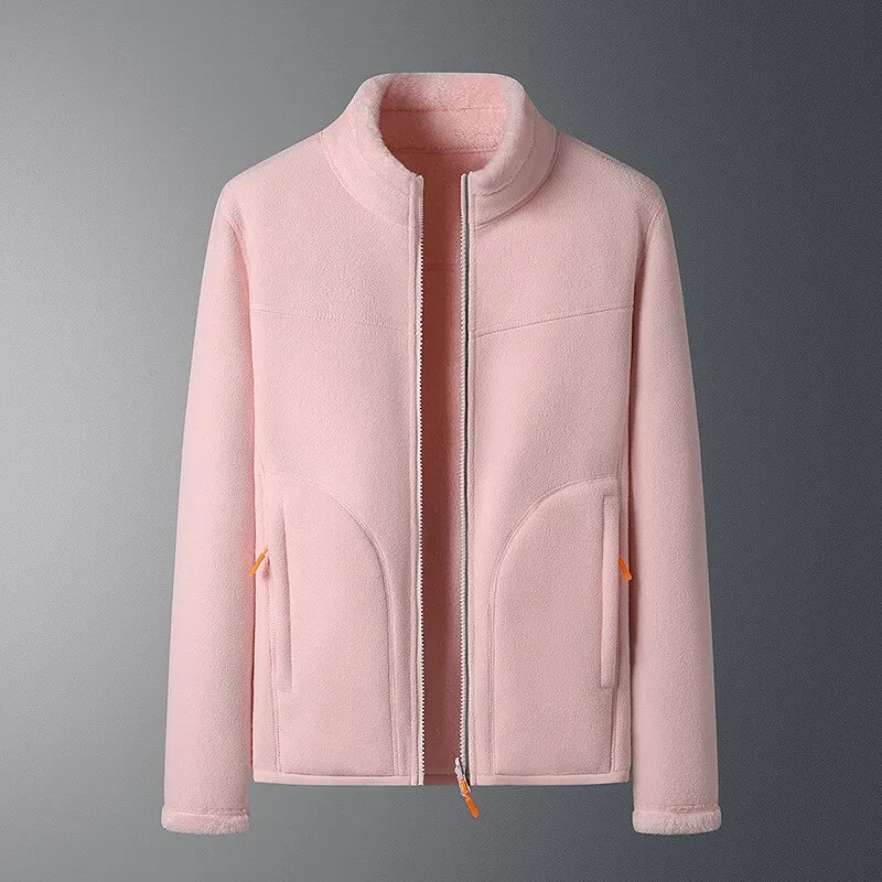 Fashionable Double Sided Fleece Jacket for Women with Zipper and Pockets - SF0907