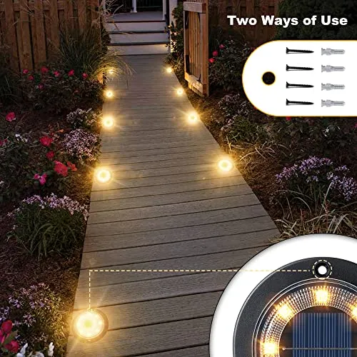 Flacchi Solar Ground Lights - IP68 Waterproof 12 Pack Dual-Purpose Solar Lights Outdoor Garden, Solar Powered Disk Lights Outdoor Landscape Lights for Patio Yard Pathway Walkway Driveway (Warm White)