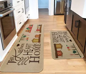 Glaceon Anti Fatigue Kitchen Rug Sets 2 Piece Non Slip Kitchen Mats for Floor Cushioned Kitchen Rugs and Mats Waterproof Comfort Standing Mat Runner for Kitchen,Home Office,Sink,Laundry (Heart MAT)