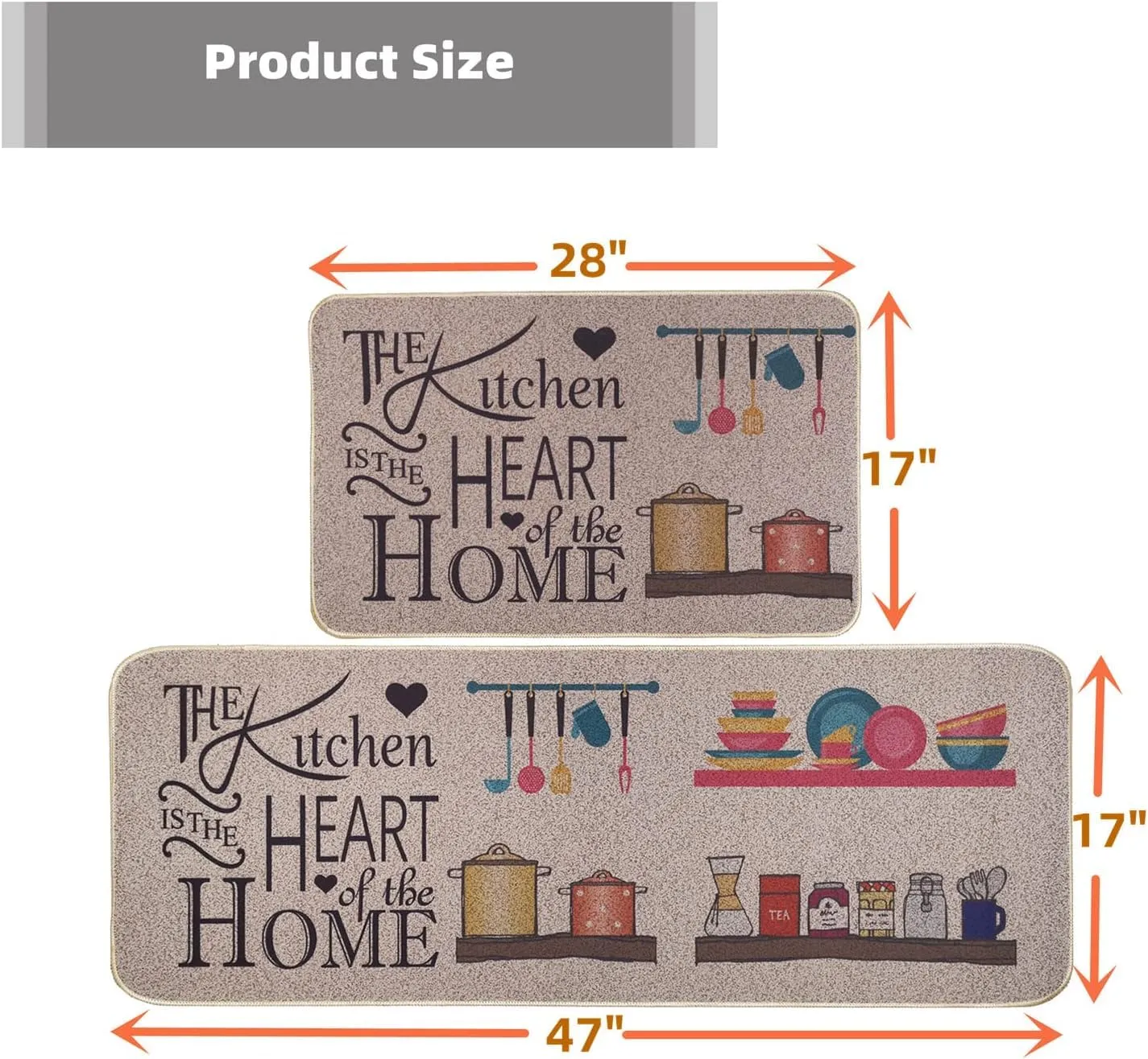 Glaceon Anti Fatigue Kitchen Rug Sets 2 Piece Non Slip Kitchen Mats for Floor Cushioned Kitchen Rugs and Mats Waterproof Comfort Standing Mat Runner for Kitchen,Home Office,Sink,Laundry (Heart MAT)