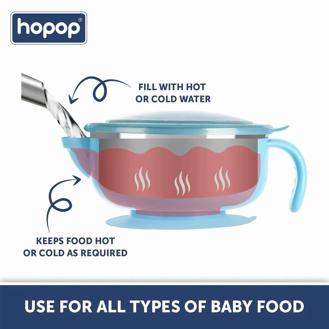 HOPOP Baby Steel Bowl  With Suction Base - Blue 6m 