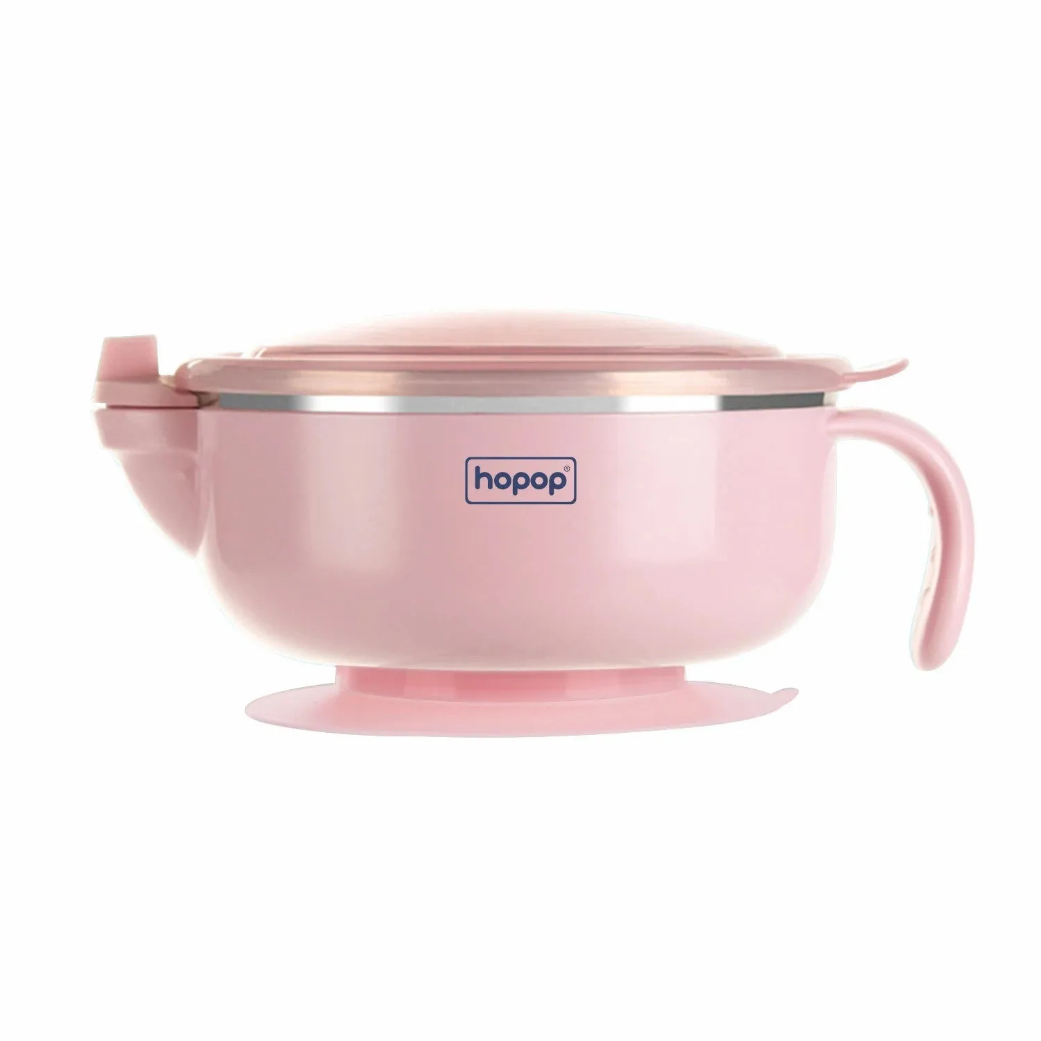 HOPOP Baby Steel Bowl  With Suction Base - Pink 6m 