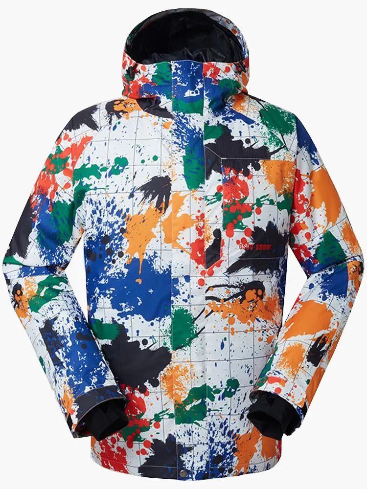 Men's Colorful Printed Windproof Snowboard Jacket Ski Down Jacket Suit