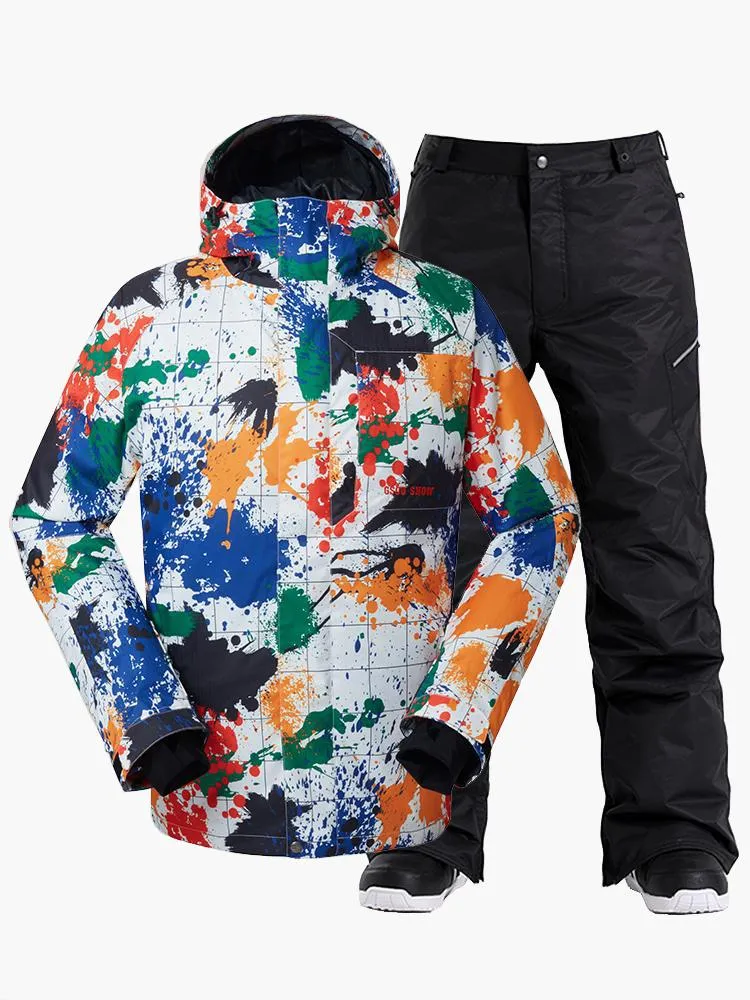 Men's Colorful Printed Windproof Snowboard Jacket Ski Down Jacket Suit