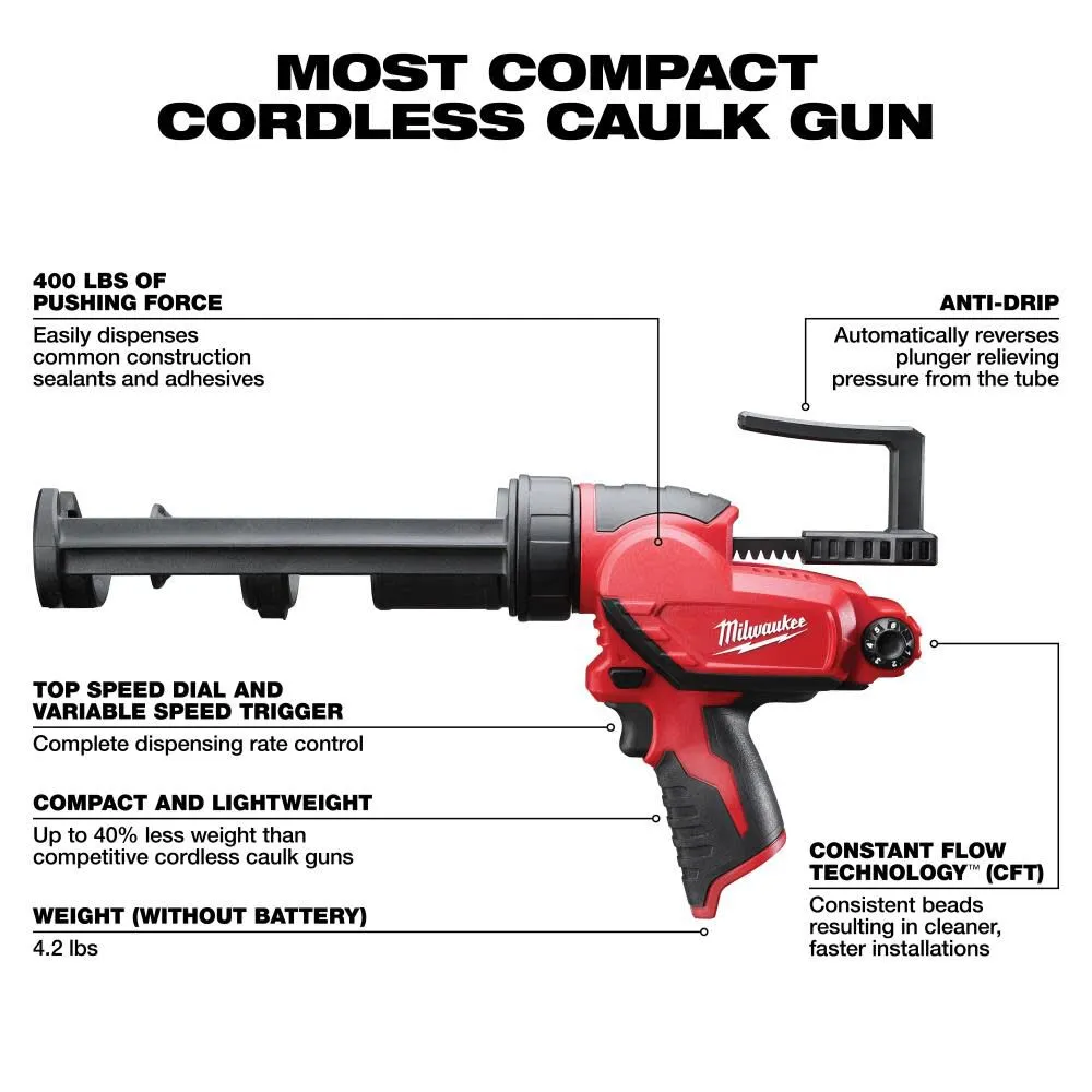 Milwaukee 2441-20 M12 10 oz Caulk and Adhesive Gun (Tool Only)