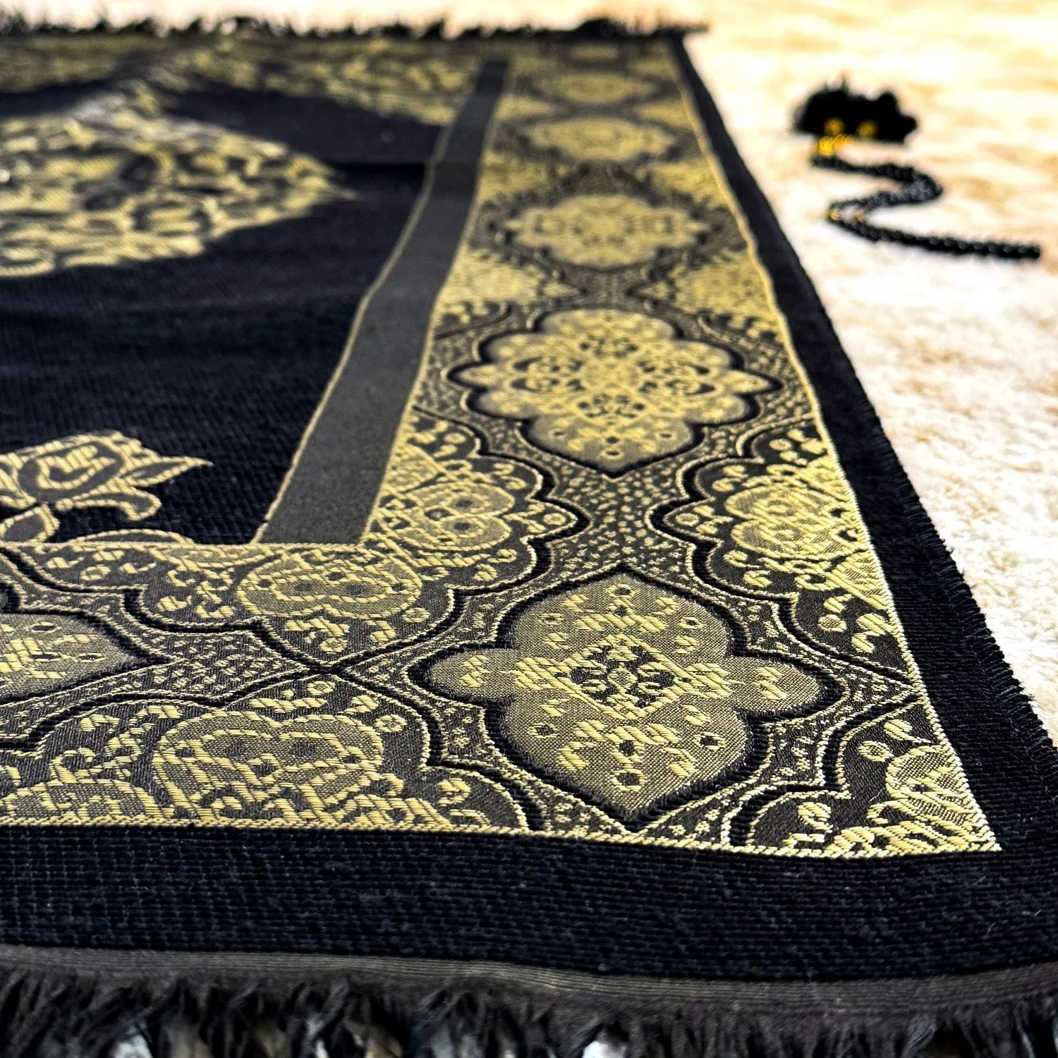 Muslim Prayer Rug, Black Color Prayer Set - Islamic Gift