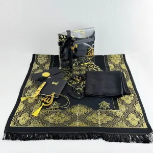 Muslim Prayer Rug, Black Color Prayer Set - Islamic Gift