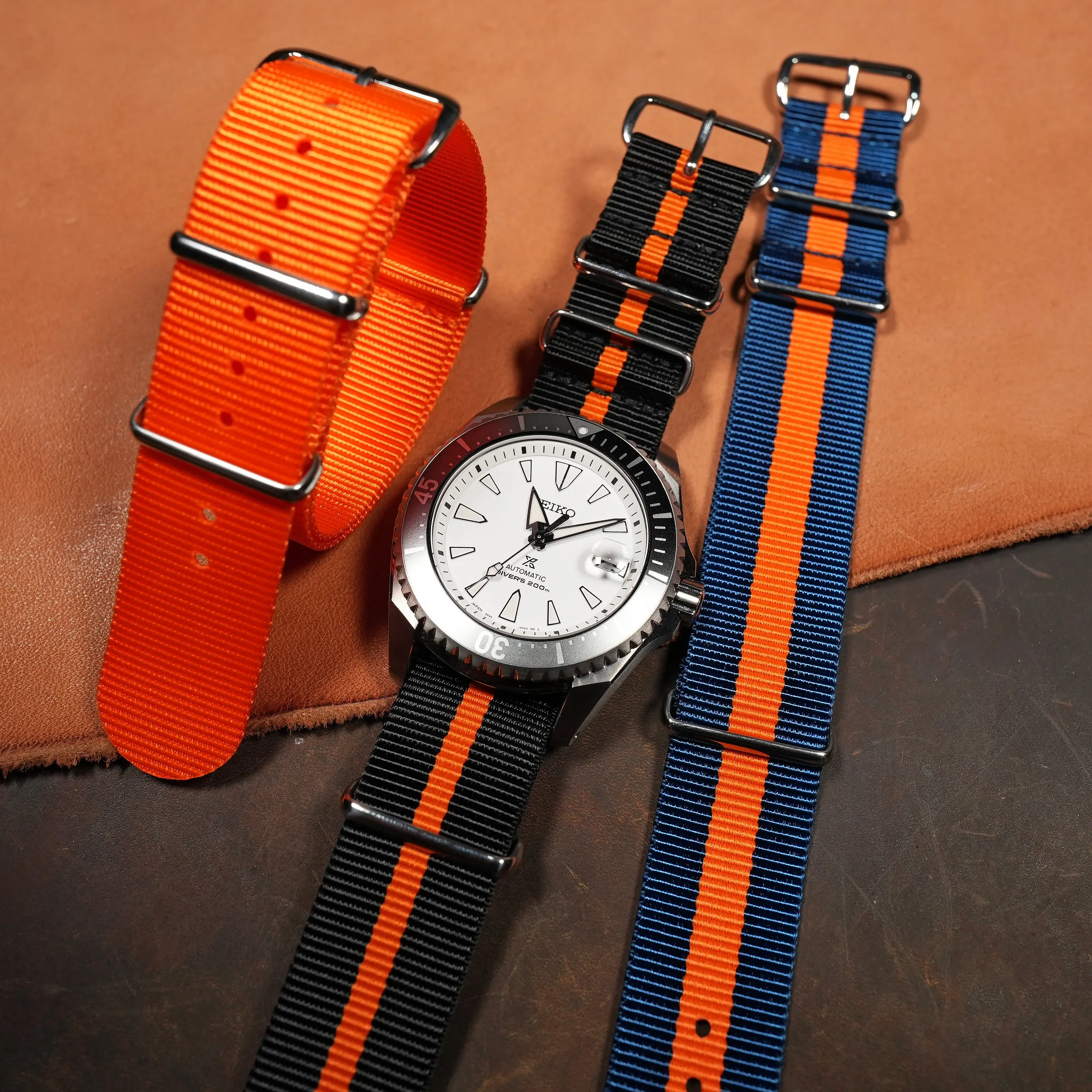 Premium Nato Strap in Black Orange