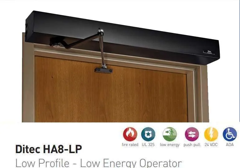 Record - HA8-LP - Low Profile Swing Door Operator - PULL Arm - Right Hand - Black (39" to 51") For Single Doors