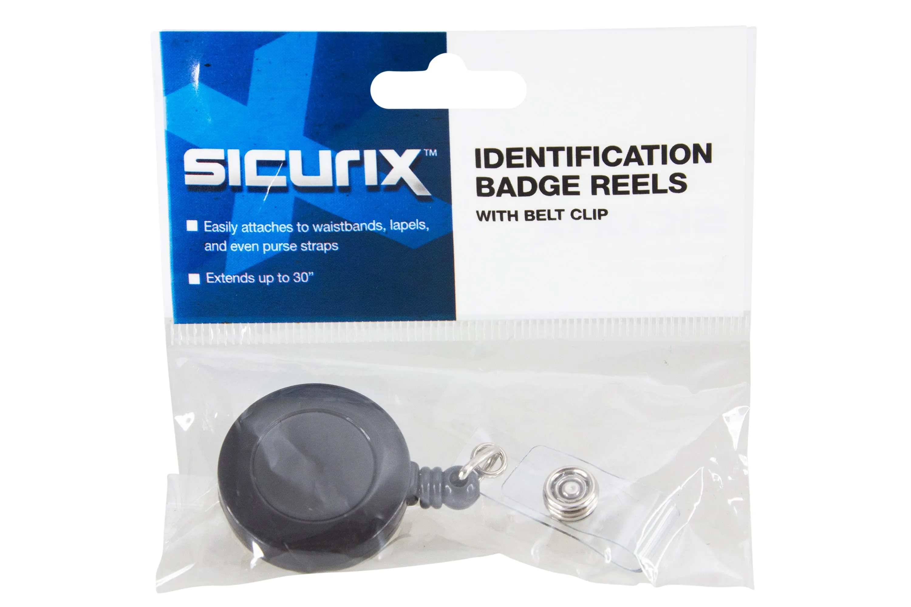 SICURIX Standard ID Badge Reel Round Belt Clip Strap GREY (68820)