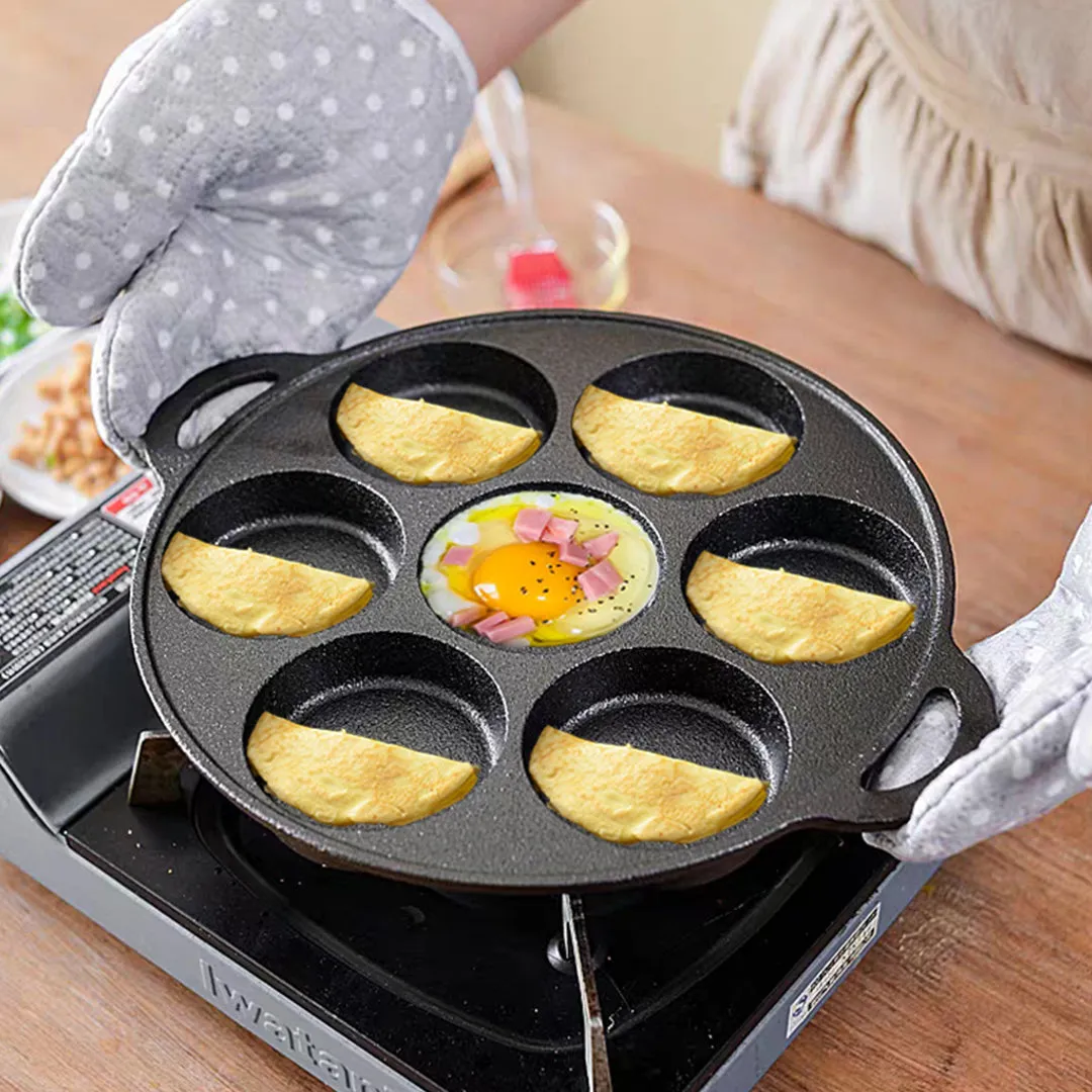 SOGA 31.5cm Cast Iron Takoyaki Fry Pan Octopus Balls Maker 7 Hole Cavities Grill Mold