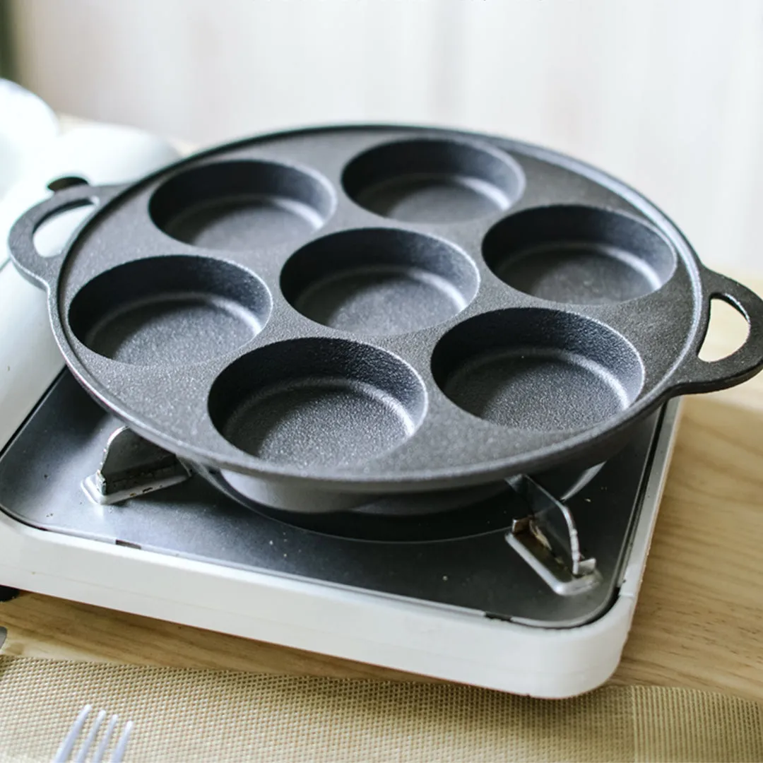 SOGA 31.5cm Cast Iron Takoyaki Fry Pan Octopus Balls Maker 7 Hole Cavities Grill Mold