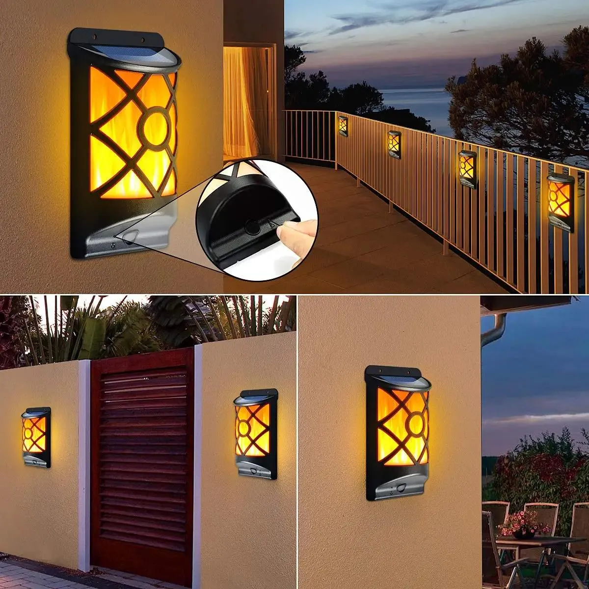 Solar Powered LED Flame Light Wall Mounted