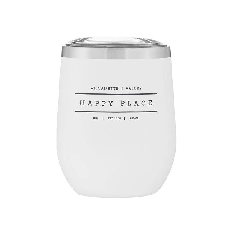 Stemless Stainless Steel Powder Coated Wine Cup California Happy Place White