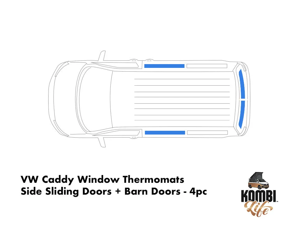 VW Caddy Window ThermoMats - Side Sliding Doors   Barn Doors - 4pc